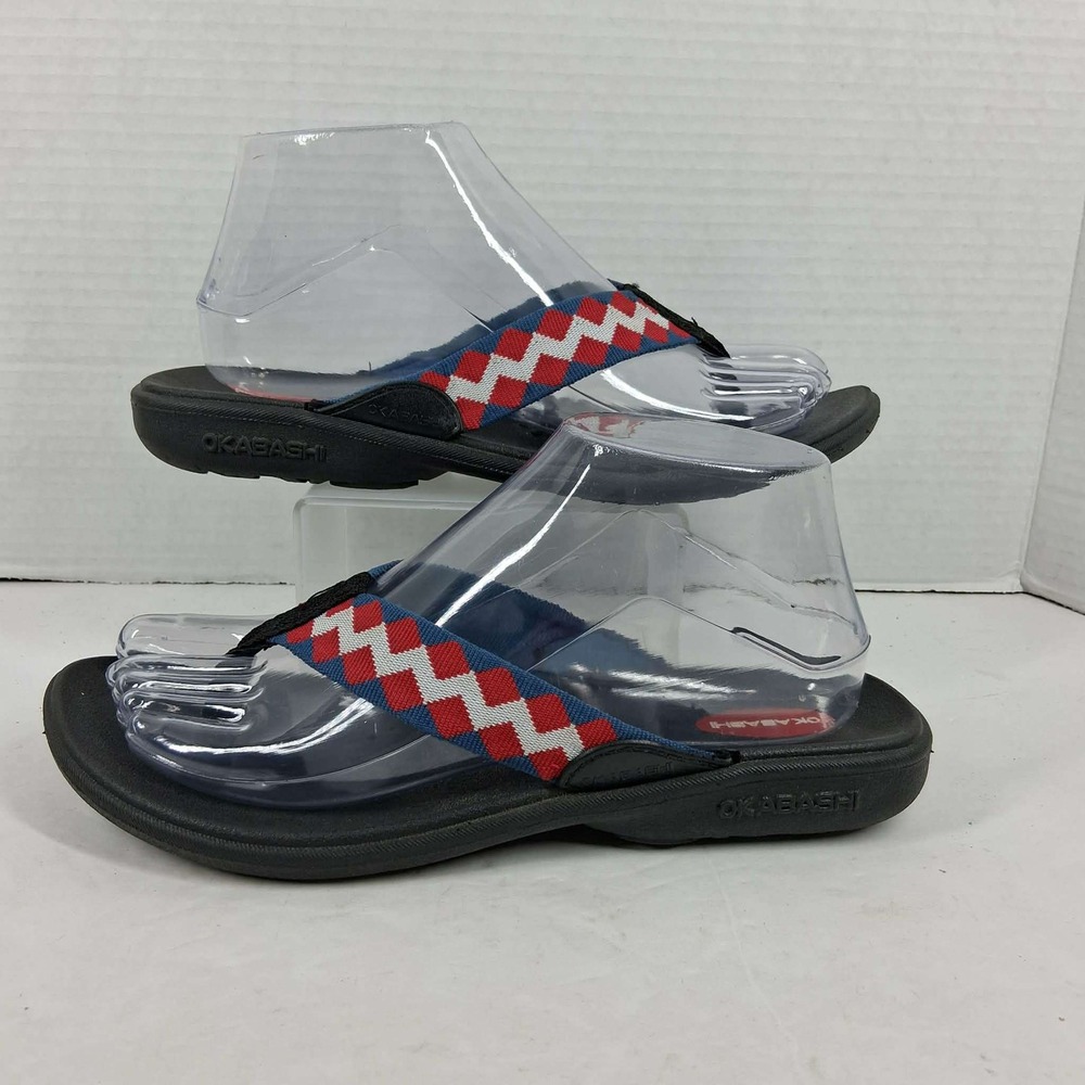 Okabashi Mens ML Flip Flop Sandals Black Red‎ White Blue Chevron Made in USA